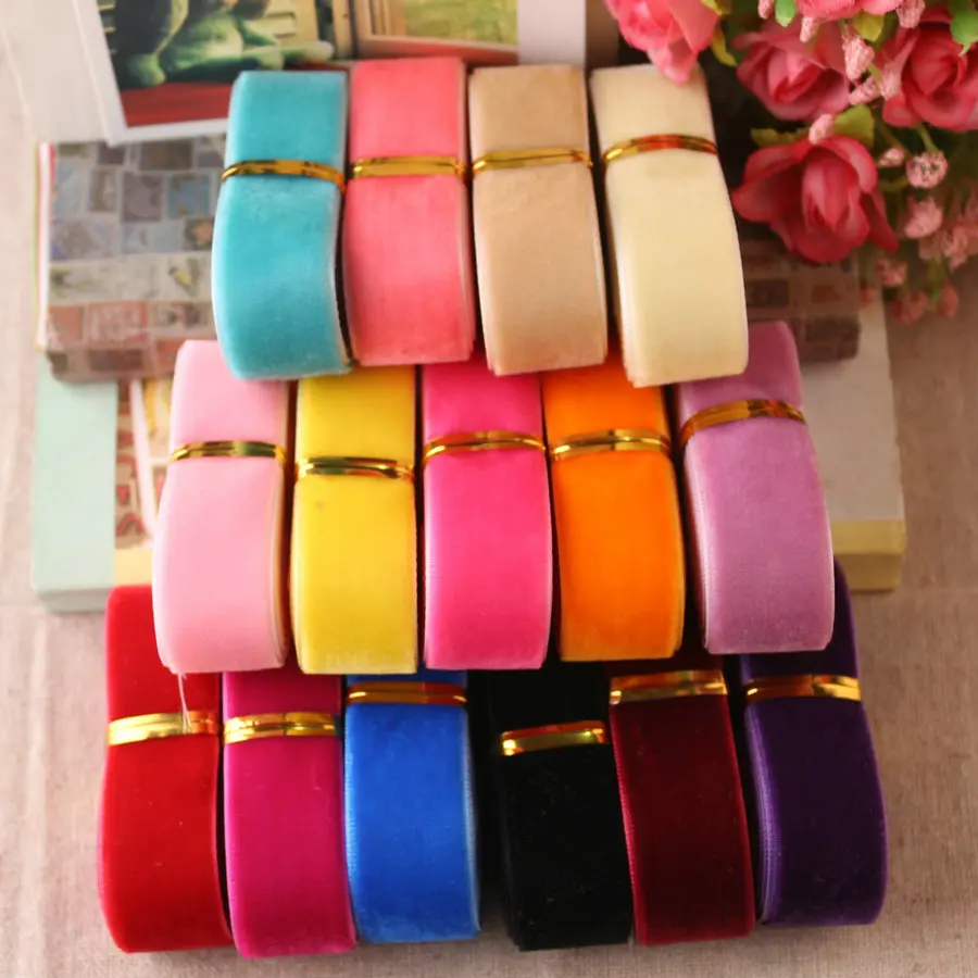 

2yards/lot 1"(25mm)Wide Velvet Ribbon Headband Clips Bow Wedding Decoration Pick Colors