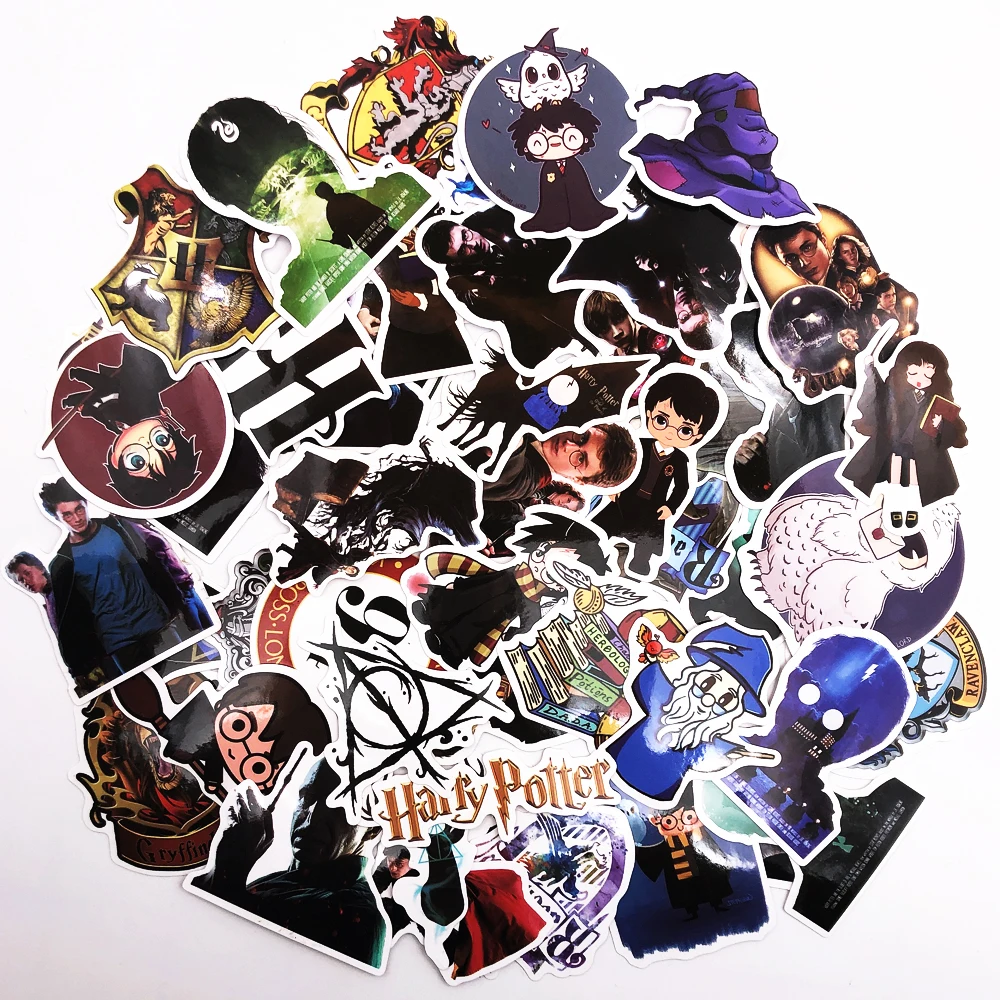 

50 PCS Not Repeated Harry Potter Hogwarts Stickers Cartoon Waterproof DIY Decals Sticker for Fridge Suitcase Decor