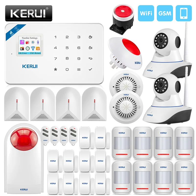 KERUI Smart Wirelss Security Alarm System IOS/Android APP Control With IP Camera Smoke Detector Wireless Siren Burglar Alarm