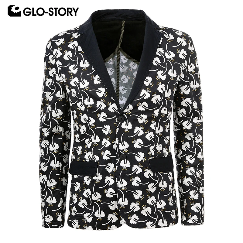 

GLO-STORY Shipped From European Men's 2019 Fashion Style Men Blazer Costume Homme Coat Cotton Slim Fit Suit MXZ-6001