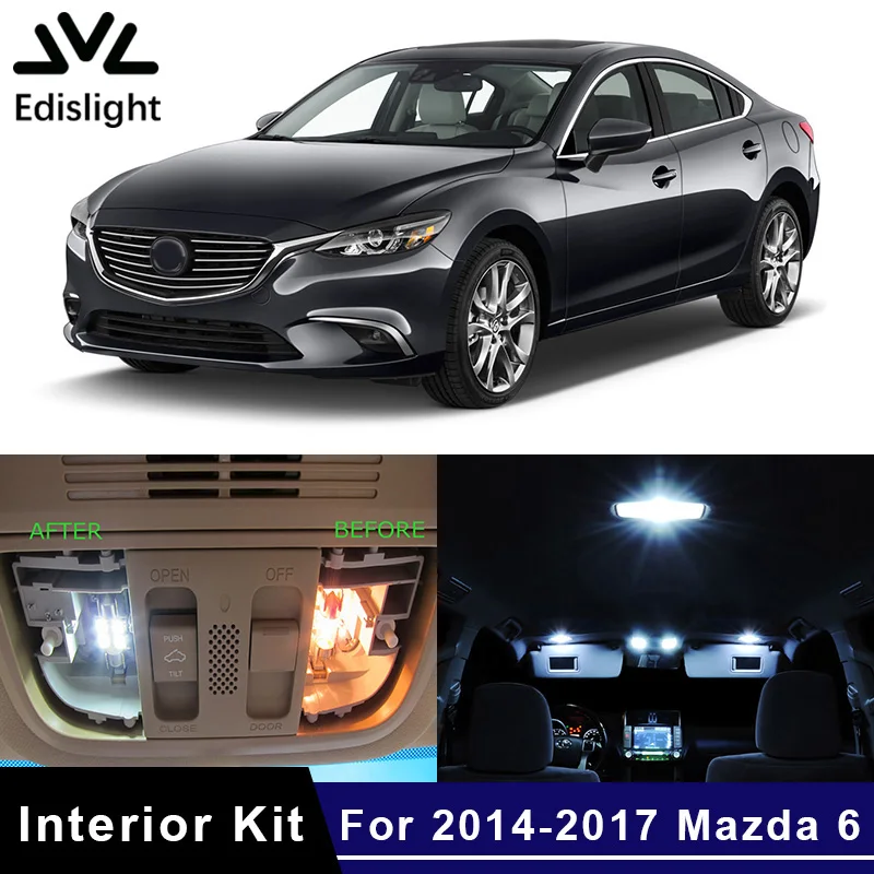 

Edislight 13Pcs White Ice Blue LED Lamp Car Bulbs Interior Package Kit For 2014-2017 Mazda 6 Map Dome Trunk Door Plate Light