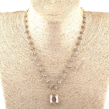 

Free Shipping Fashion Bohemian Tribal Jewelry 6mm Glass Crystal Bead Link Crystal Pendant Necklaces