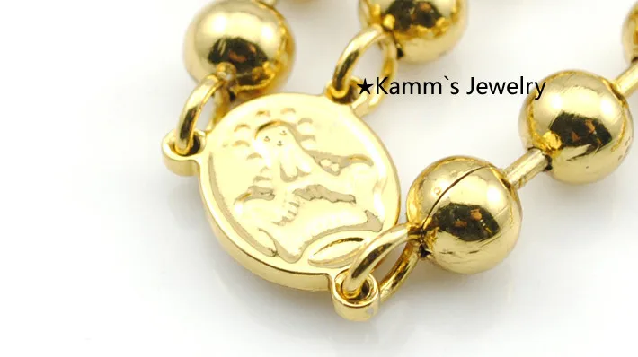 Промо-акция! Модное Золотое розарийное ожерелье торговля нержавеющая сталь бисер крест ожерелье с четками Женщины Мужчины ювелирные изделия KN087A