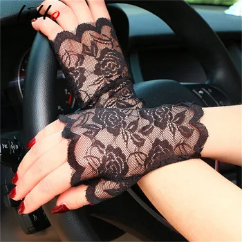 

Summer female lace gloves new driving sun gloves anti-ultraviolet short section anti-slip thin ladies half finger gloves fashion