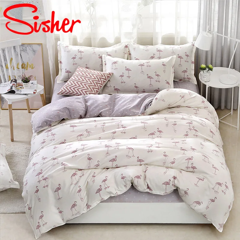 Sisher скандинавские комплекты постельного белья с принтом Фламинго простой пододеяльник и наволочка двойной пододеяльник