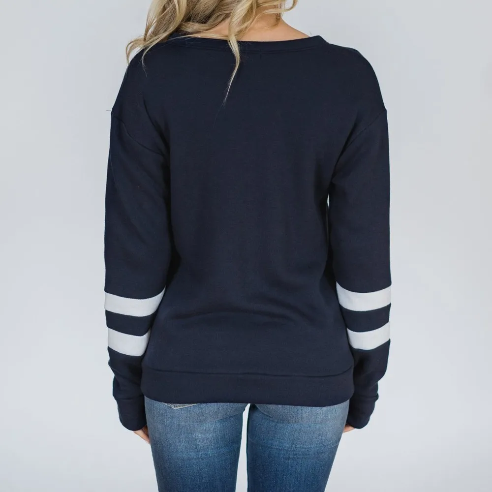 Плюс размер, Женский однотонный Полосатый пуловер с круглым вырезом, с длинным рукавом, в полоску, свободный, для бега, упражнений, толстовка, Топ