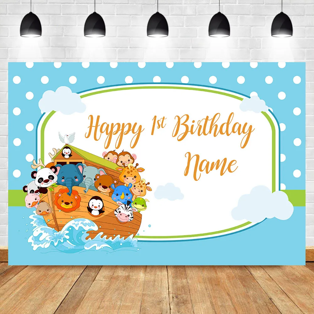 

NeoBack Cartoon Animal Safari SpringTour Theme First Birthday Party Photography Backdrop Elephant Sky Blue Background for Photo