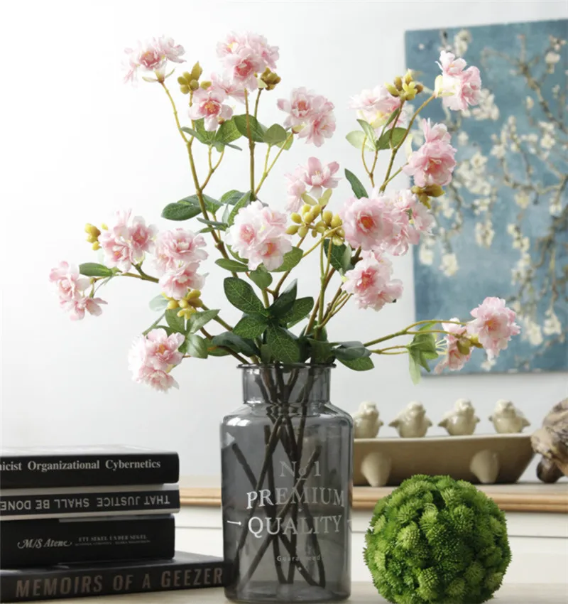 Flone 3 Branch Artificial Cherry Simulation With Leaf Cherry Flower Fake Flower Wedding Home Party Office Decor Floral Art  (5)