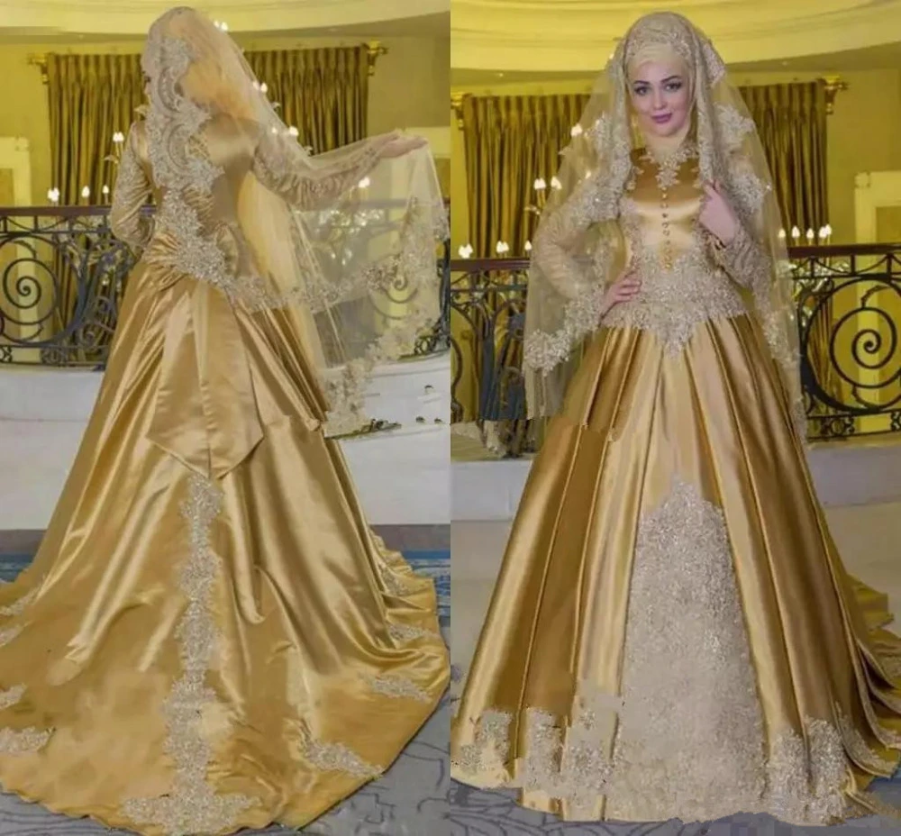 gold satin wedding dress