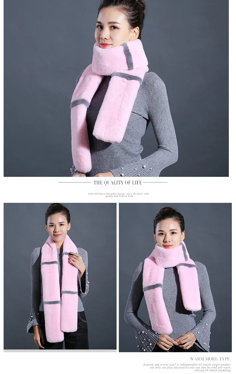 Russian Plus Size100% natural Rabbit Fur scarves Long Real Fur Scarves Female 2018 Winter Scarf For Women  (10)