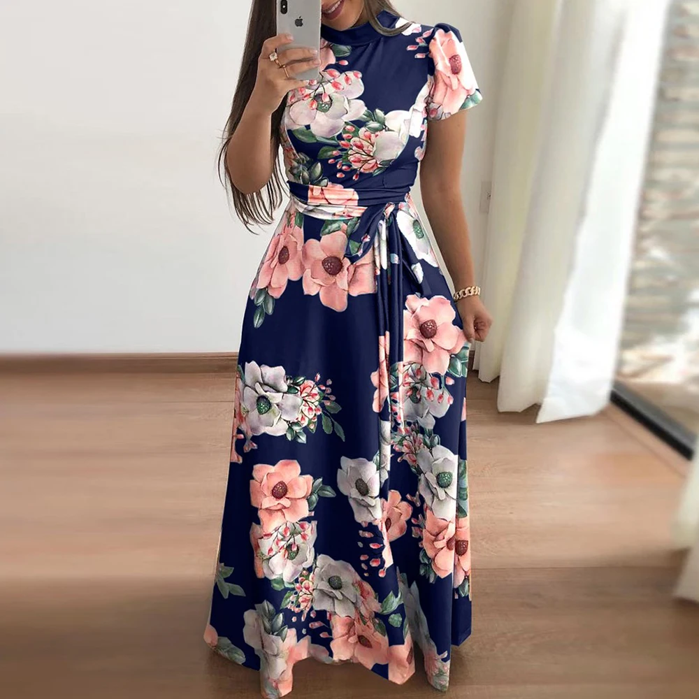 Dower Me Новое поступление повседневное цветочное женское платье с высоким воротом