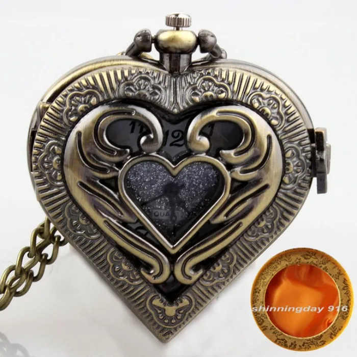 Hollow with box Модные Полые Бронзовые серебряные винтажные карманные часы ожерелье цепь в форме сердца кварцевые часы для женщин мужчин подарки на день Святого Валентина - Цвет: Hollow with box