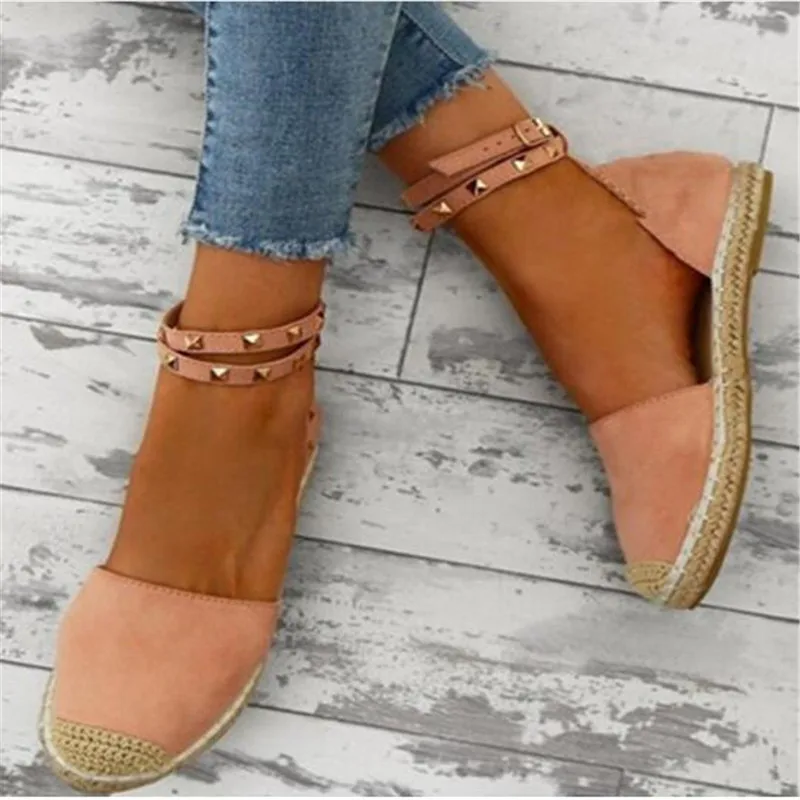

Rivets Beaded Women Fashion Handmade Cotton Fabric Espadrilles Slip on Casual Canvas Loafers Ladies Flat Shoes Size