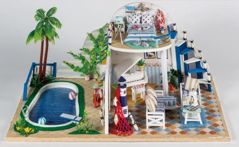 Doll House Miniature with Furniture DIY Wooden Miniaturas Dollhouse Toys for Christmas Clear Summer Villas X003