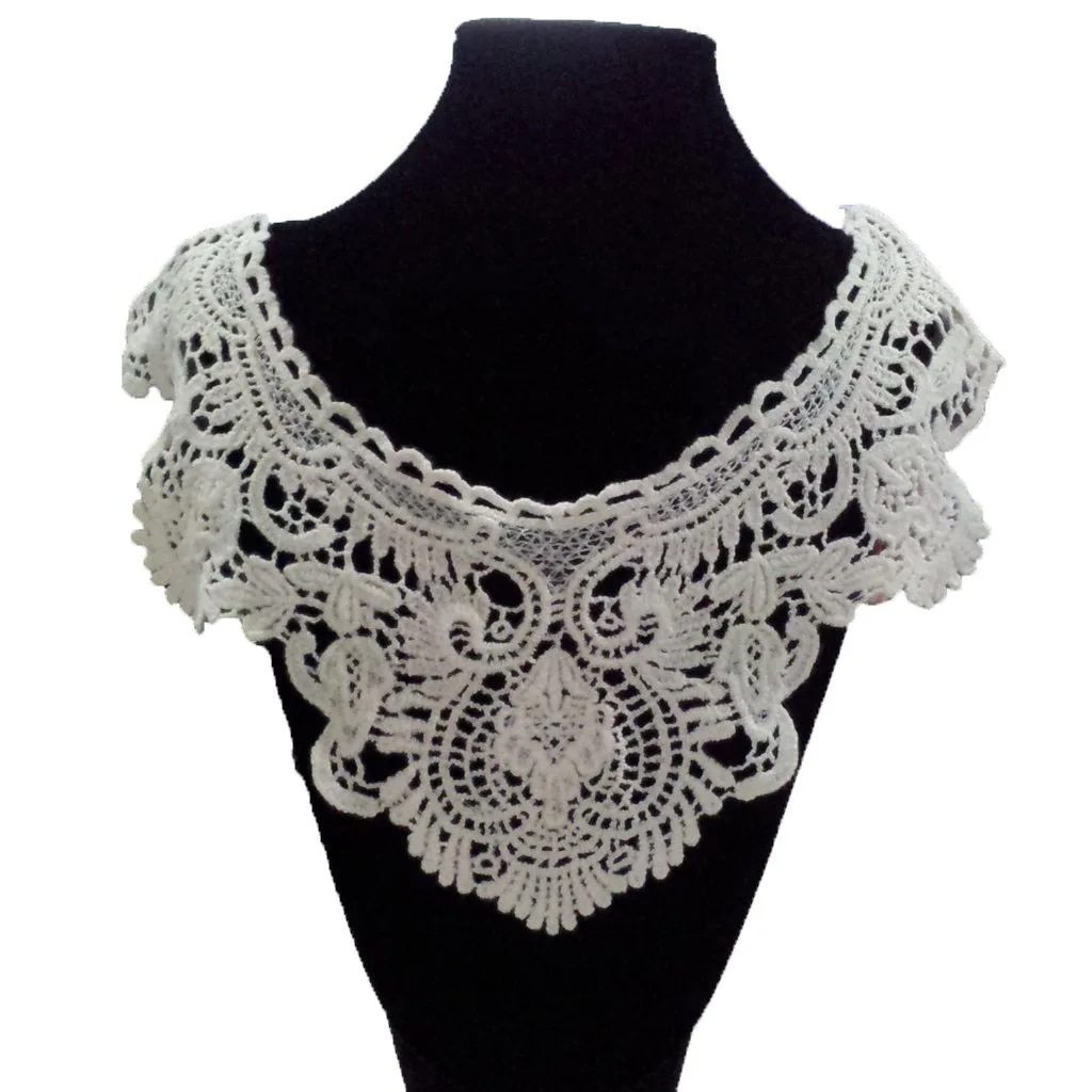 

Practical Beige Cotton Blouse Neckline Lace Collar Stitching Applique