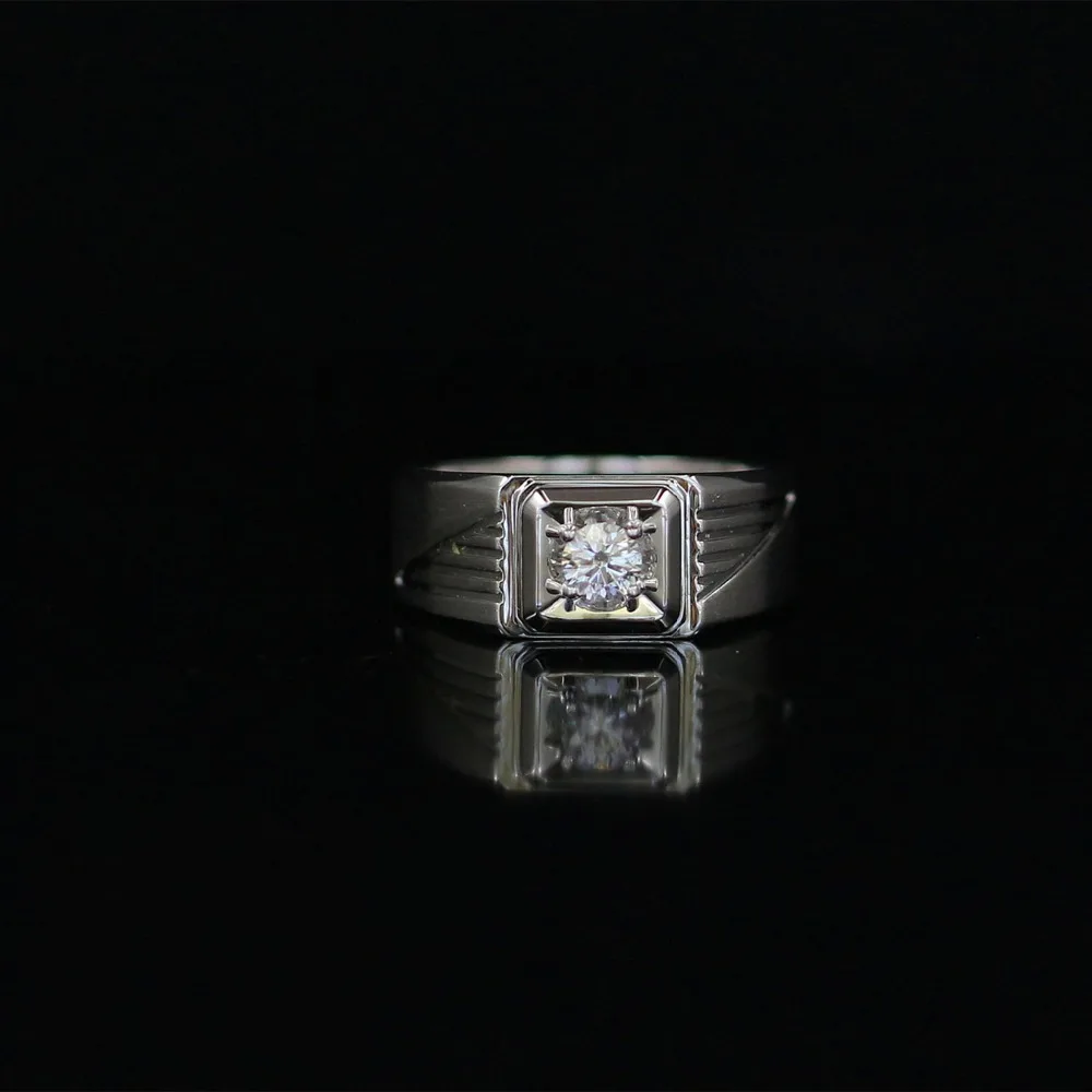 Lasamero Кольца для Для мужчин 0.247ct круглой огранки природных кольцо с бриллиантом 18 К белого золота Обручение обручальное кольцо