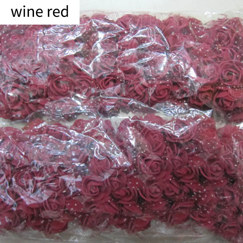 wine red Искусственные Свадебные цветы украшения Скрапбукинг аксессуары искусственный букет цветов 2 см DIY ВЕНОК подарок мини Пена розы - Цвет: wine red
