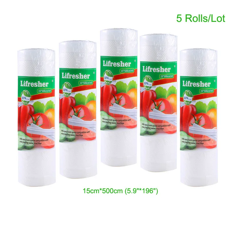 Вакуумные пакеты Lifresher для Вакуумная Упаковка для продуктов 5 рулонная Вакуумная упаковочная сумка для кухни 12 17 20 25 28 Прямая поставка - Цвет: 15x500cm 5 rolls