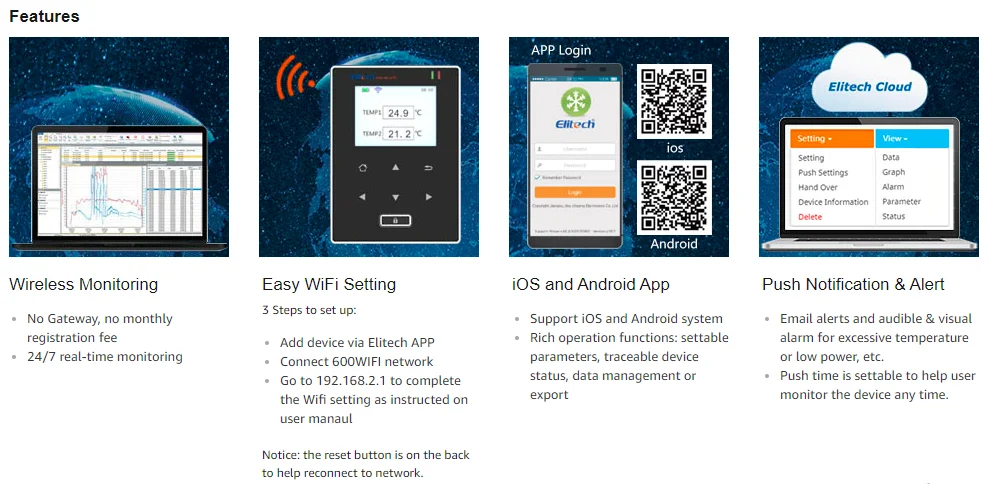 Elitech RCW-600Wifi Интеллектуальный двойной датчик температуры регистратор данных удаленный монитор-Официальный бренд-2 года гарантии качества