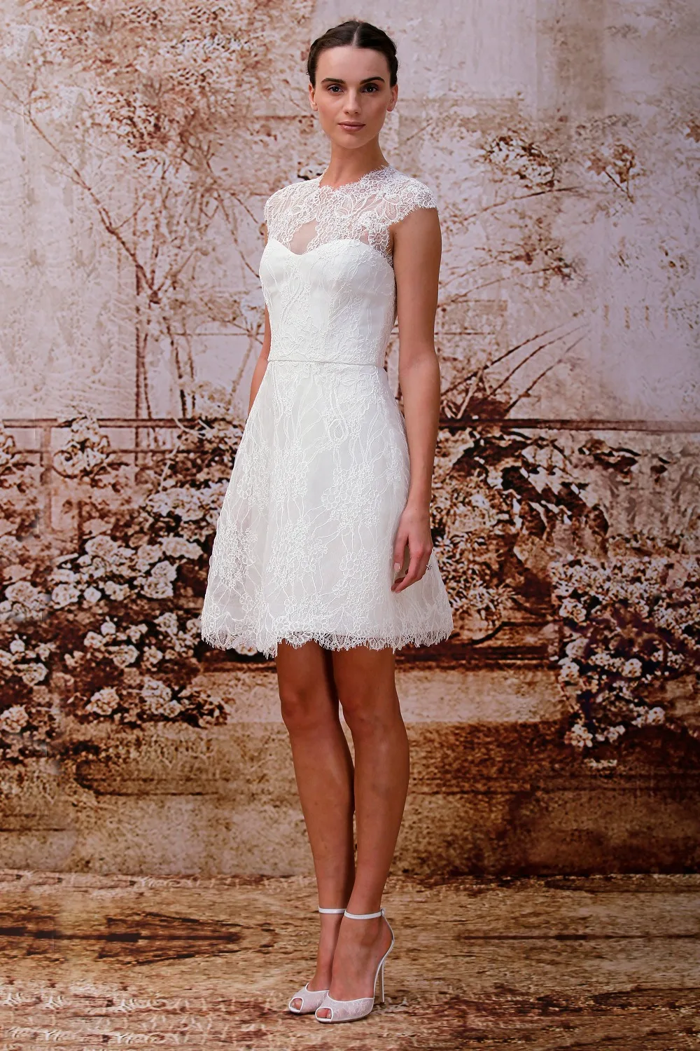 

vestido de noiva cap sleeve brides 2016 new hot seller A-line handmade short lace white knee length bridal gown wedding dresses