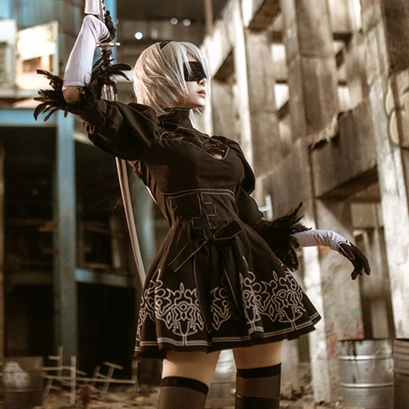 Аниме NieR: Automata Косплей йорха тип А № 2 Костюмы 2b одежда на Хэллоуин униформа ткань