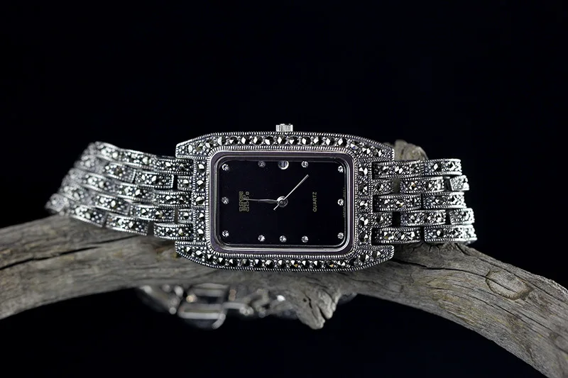 S925 pure silver jewelry Thailand delicateness craft Thai silver square lady Bracelet Watch