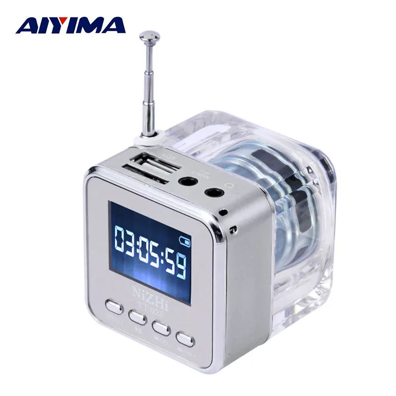 

AIYIMA Portable Audio Speakers Micro USB Mini Stereo Crystal Flash Speaker Music MP3 MP4 FM Radio Receiver Lyrics Display Clock