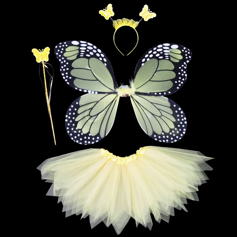 4Pcs Halloween Cosplay Fairy Angel Wings Insect Theme Costume For Kids Girls Butterfly Wings Costume Performance Dress cosplay costume