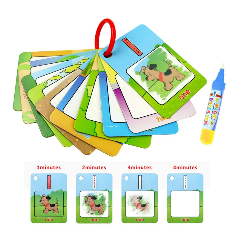 

3 Types English Alphabet Water Drawing Cards Coloring Book & 2 Magic Pens Paper Card Painting Board Early Educational Toys