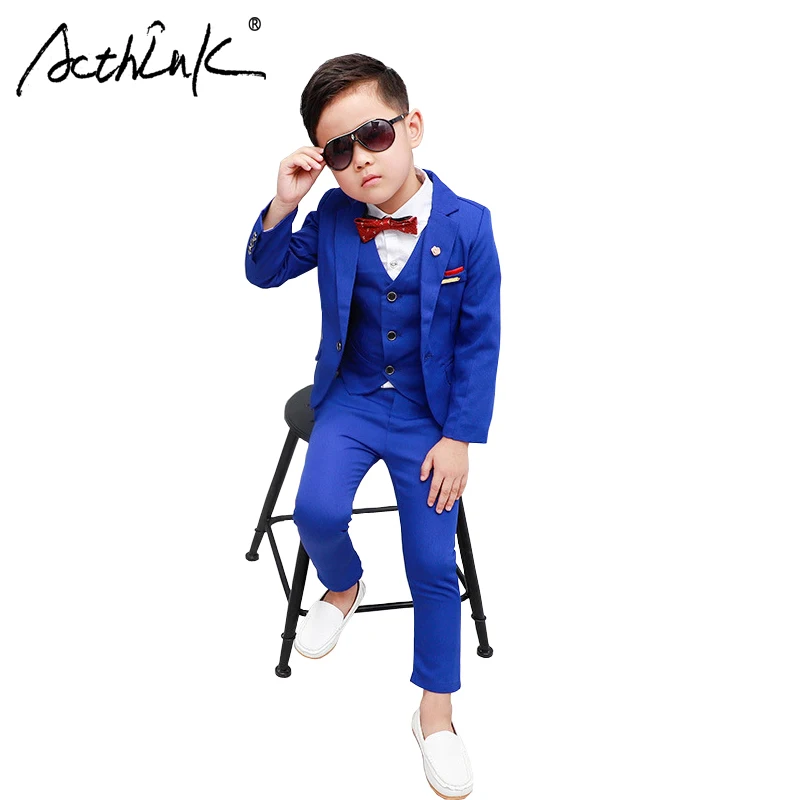 Baratos Nuevo diseño de ActhInK Flower Boys traje de boda 3 uds. Traje de Navidad para fiesta de niños conjunto de ropa Formal de primavera para niños