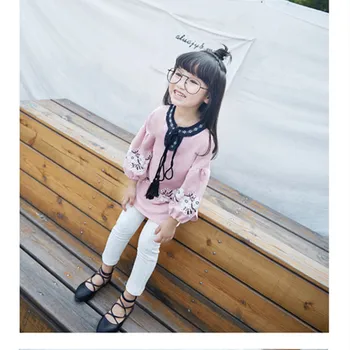 

2017 Fashion toddler girl clothing Spring Girls New Fashion Flower Print 2 Pcs Set Tassel T shirts+Leggings girl suit Whole