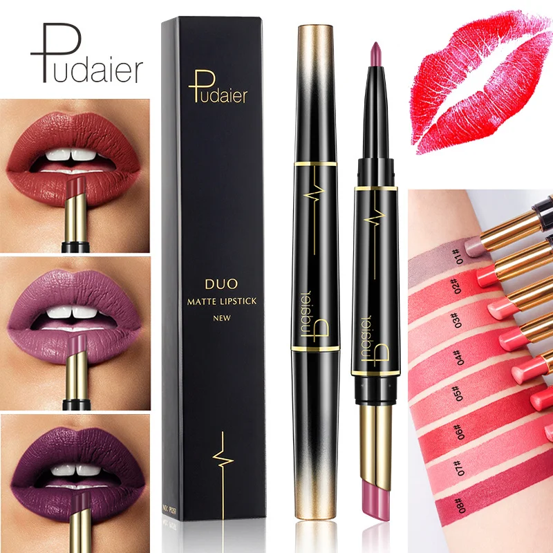 

Brand Double Ended Matte Lipstick Moisturizer + Lipliner Set Beauty Lip Wateproof Long Wear Lip Pencil Nude Lip Stick Makeup Kit