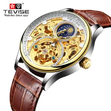Tourbillon Men's Watches TEVISE Original Men's Automatic Watch Self-Wind Fashion Men Mechanical Wristwatch Leather relogio top luxury men automatic mechanical watch brand original binger watches self wind sapphire ceramic wristwatch 24 hours display