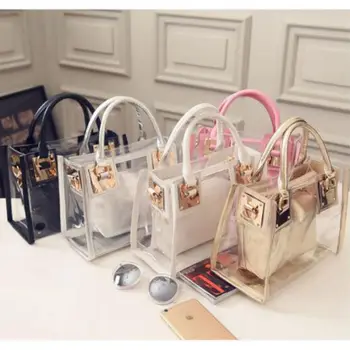 

2020 New Luxury Brand Women Transparent Bag Clear PVC Jelly Small Tote Messenger Crossbody Shoulder Bag Female Handbag Party