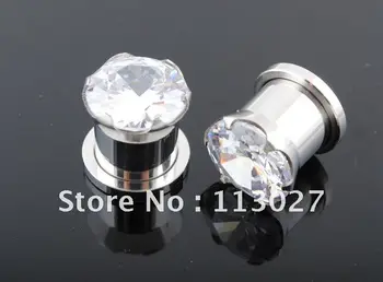 

Body Jewelry steel pronged set CZ Ear Plug 3mm-16mm