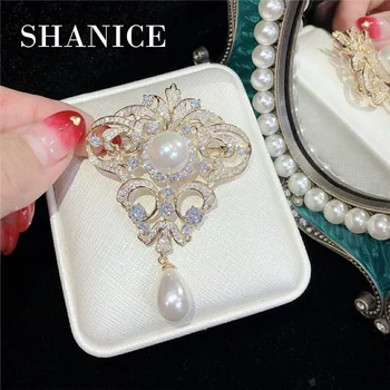 

SHANICE Bride Huge Flower Drop Pendant Brooch Pin Clear Cubic Zirconia Crystal Luxury Wedding Bride Brooch Sweater Pin