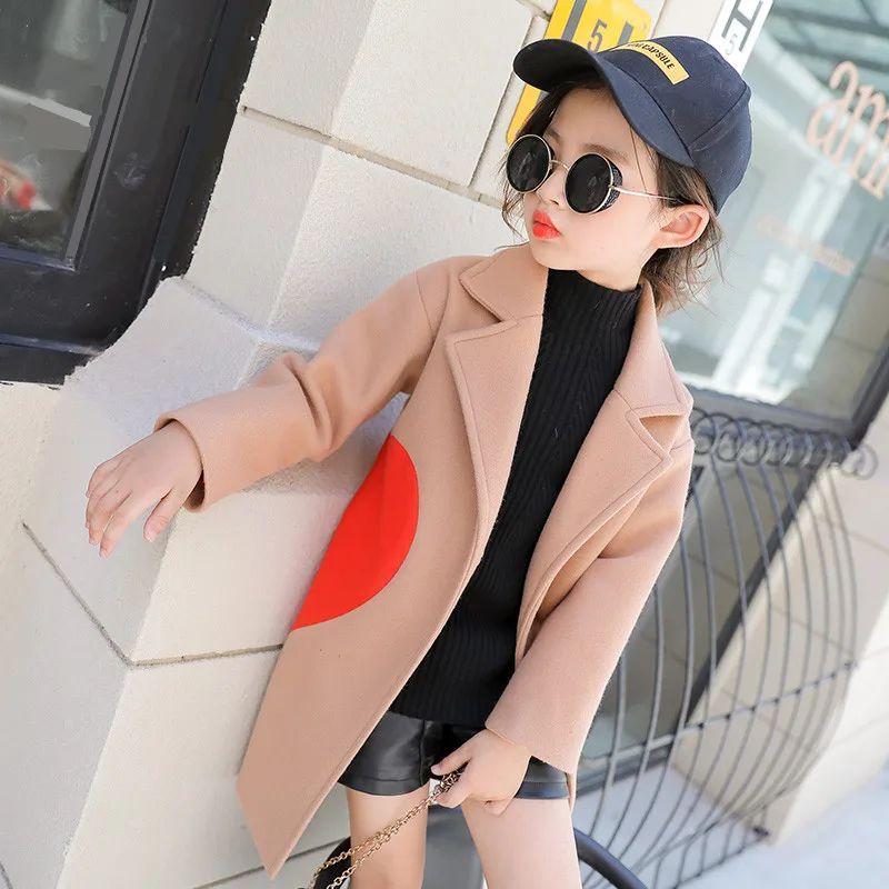 

Woolen coat 2018 new fashion girls autumn and winter wear big children's temperament woolen coat little girl long coat