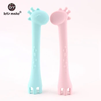 

Let's make BPA Free Silicone Giraffe Spoon 1pc Feeding Fork Two In One Safety Tableware Infant Learning Spoons Teething Utensils