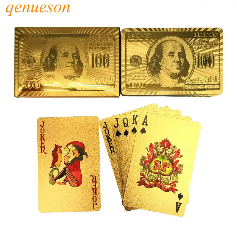 24K Foil Waterproof Poker Classic Casino Magic Tricks Tool for Party and Game US 100$ Bill Gold Playing Cards