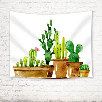 

Cactus Decor Tapestry Hand Painted Potted Cactus kid Doodle Work Wall Art Hanging Wall Blankets, Green Brown Red