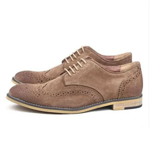 Итальянские коричневые модельные брендовые Броги мужские оксфорды ручной работы из натуральной кожи Повседневная Весенняя замшевая Роскошная деловая обувь - Цвет: Коричневый