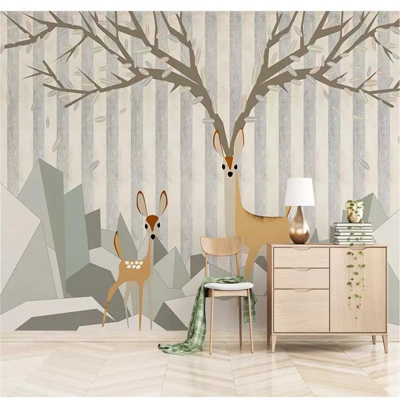

Custom 3d wallpaper Nordic simple elk abstract geometric square sofa living room wall quality material waterproof
