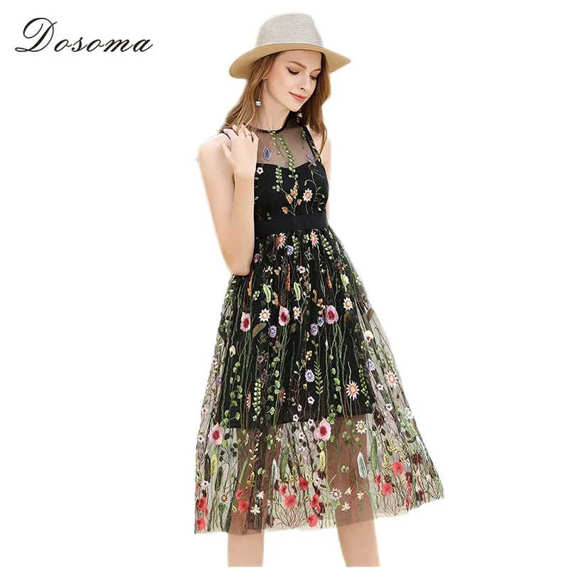 DOSOMA-Women-Runway-Dresses-Floral-Embroidery-Sleeveless-Mid-Dresses-Bohemian-Gorgeous-Mesh-Hollow-Out-Ladies-Party