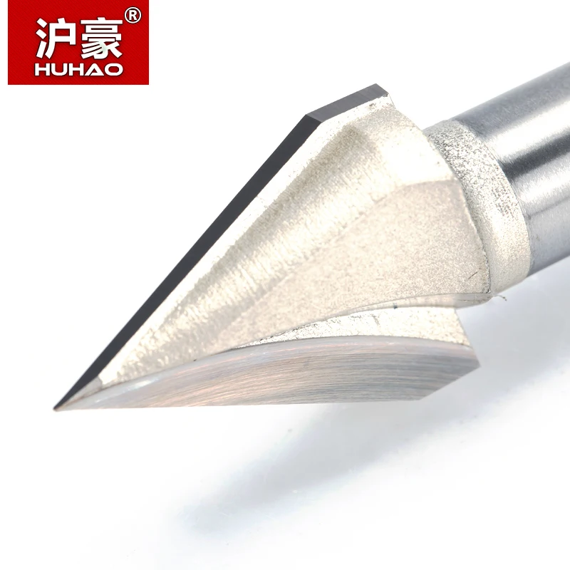 HUHAO 1pcs 1/2" 1/4" Shank 60 Deg V Type slotting cutter Tungsten Router Bits for wood Woodworking Carving Tool