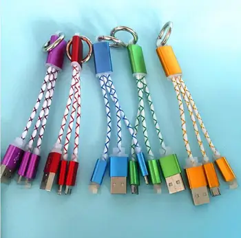 

Free DHL 100pc 13cm Mirco usb Cable 8 pin 2 in 1 Keychain Sync Data Charger Cable For iPhone 6 7 6s plus 5 Android Mobile Phone
