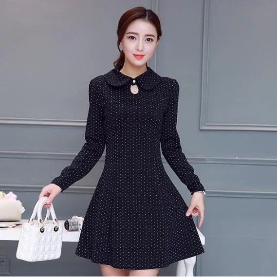 2018 новые осенние Для женщин Bodycon платье черное в горошек с длинными рукавами для