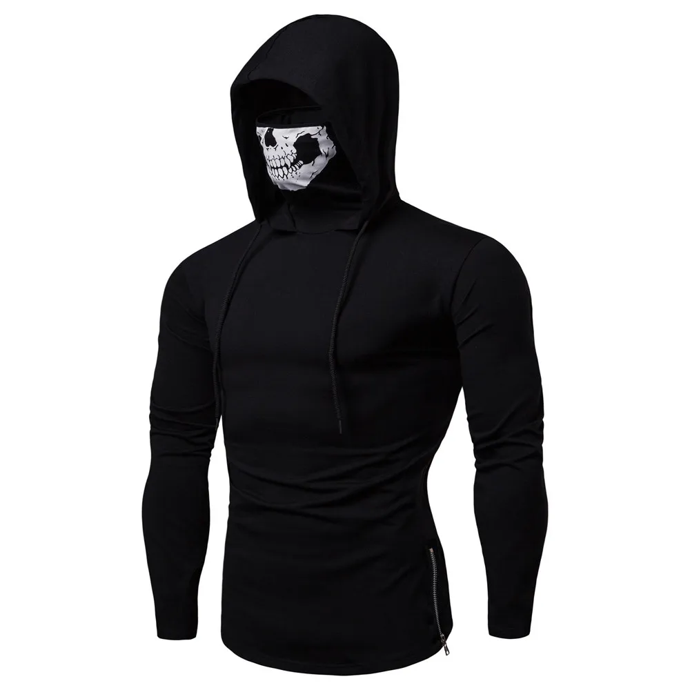 

Men Hoodie Plus Size Clothes Hoodies Sweatshirt Men's Moletom Mask Skull Pure Color Pullover Tops Loose Hooded Sweatshirt Tops