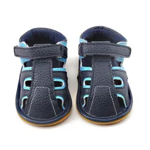 Delebao 2017 Summer Color Baby Sandals Navy Blue And Sky Blue Hollow Hook & Loop Hook & Loop Sole Prewalkers Baby Shoes