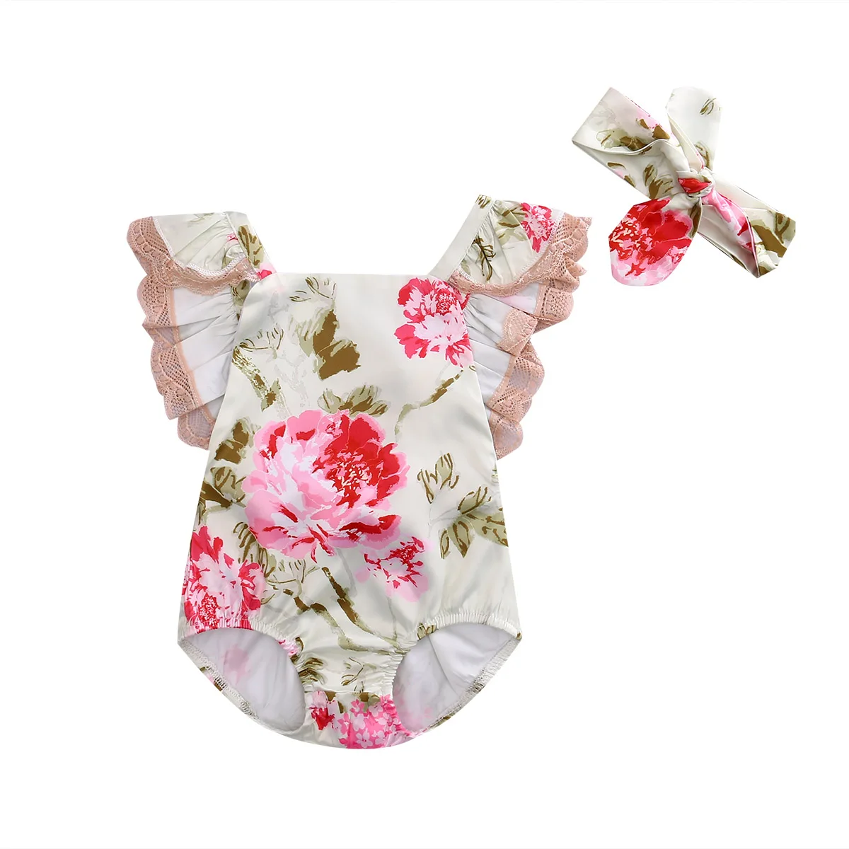 

Cotton Summer Newborn Baby Girls Clothing Infant Lace Flower Romper Jumpsuit Clothes Outfits Set 0-24M
