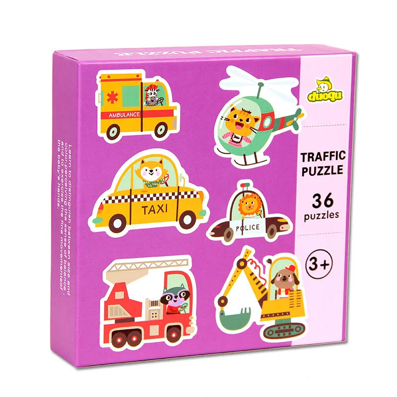 36 шт., Детские креативные головоломки для малышей, когнитивные карточки, набор животных, пара пазлов, развивающие игрушки для детей - Цвет: traffic